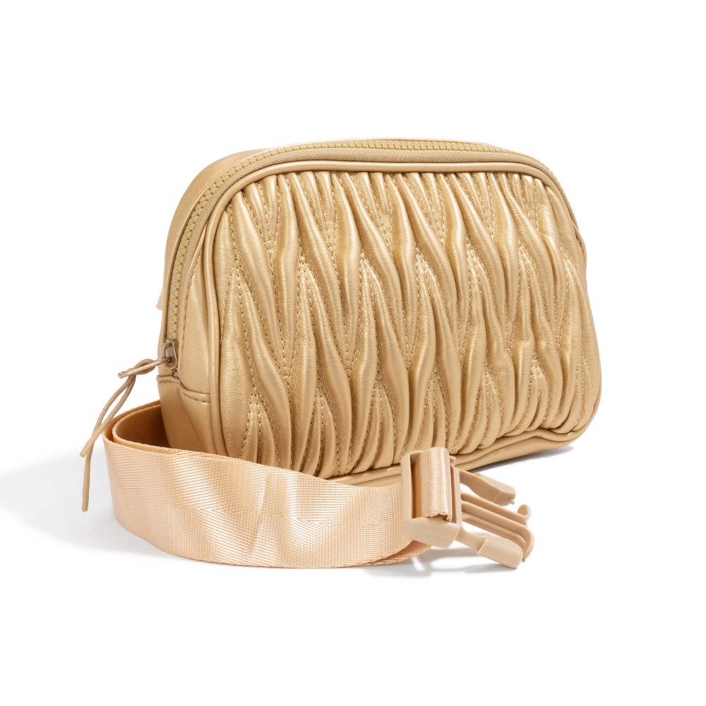 Scrunched Faux Leather Belt Bag - Full Zipper Closure - Textured On Both Sides - Three Open Internal Pockets - Approximately 14" -25" Drop - Body 7.5"W X 5"T X 2" D view 4