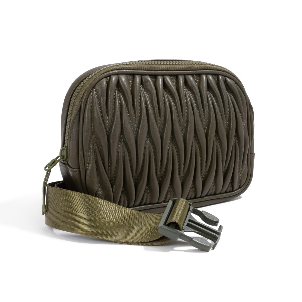 Scrunched Faux Leather Belt Bag - Full Zipper Closure - Textured On Both Sides - Three Open Internal Pockets - Approximately 14" -25" Drop - Body 7.5"W X 5"T X 2" D view 4