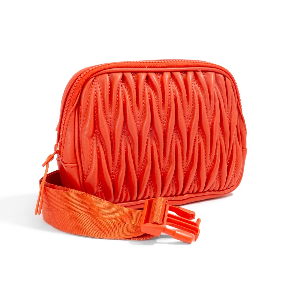 Scrunched Faux Leather Belt Bag - Full Zipper Closure - Textured On Both Sides - Three Open Internal Pockets - Approximately 14" -25" Drop - Body 7.5"W X 5"T X 2" D view 4