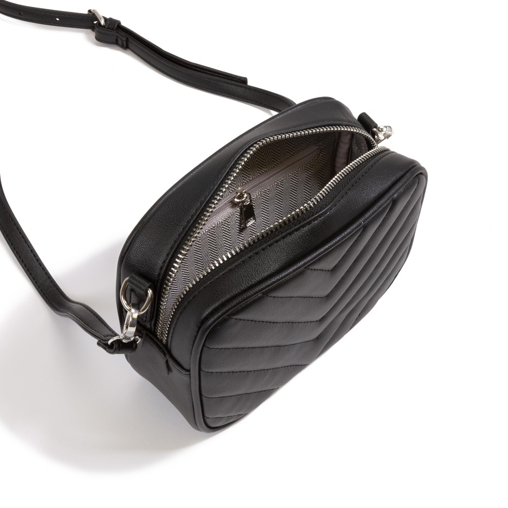 Faux Leather Chevron Quilted Crossbody Bag - Full Zip Closure - Lined With Two Internal Pockets - Adjustable Buckle Strap - Approximately 5.5"H x 7"L x 2.5"D view 4
