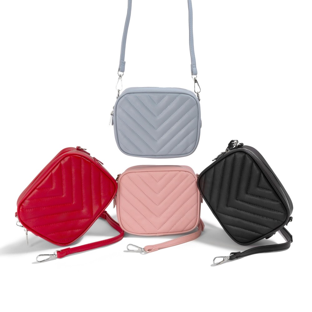Faux Leather Chevron Quilted Crossbody Bag - Full Zip Closure - Lined With Two Internal Pockets - Adjustable Buckle Strap - Approximately 5.5"H x 7"L x 2.5"D view 6