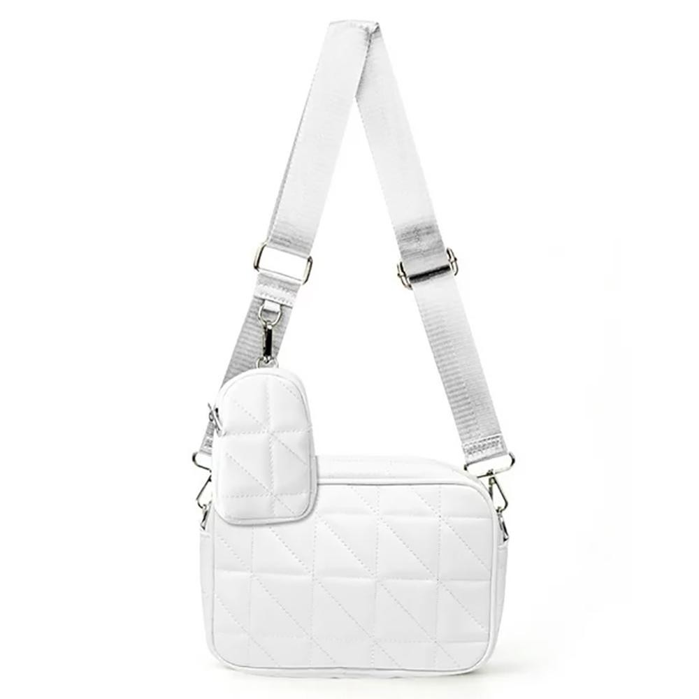 Faux Quilted Leather Crossbody Handbag With Matching Coin Purse - Full Zip Closure - Detachable Coin Purse - Approximately 9"W x 6"H x 2.5"D view 2