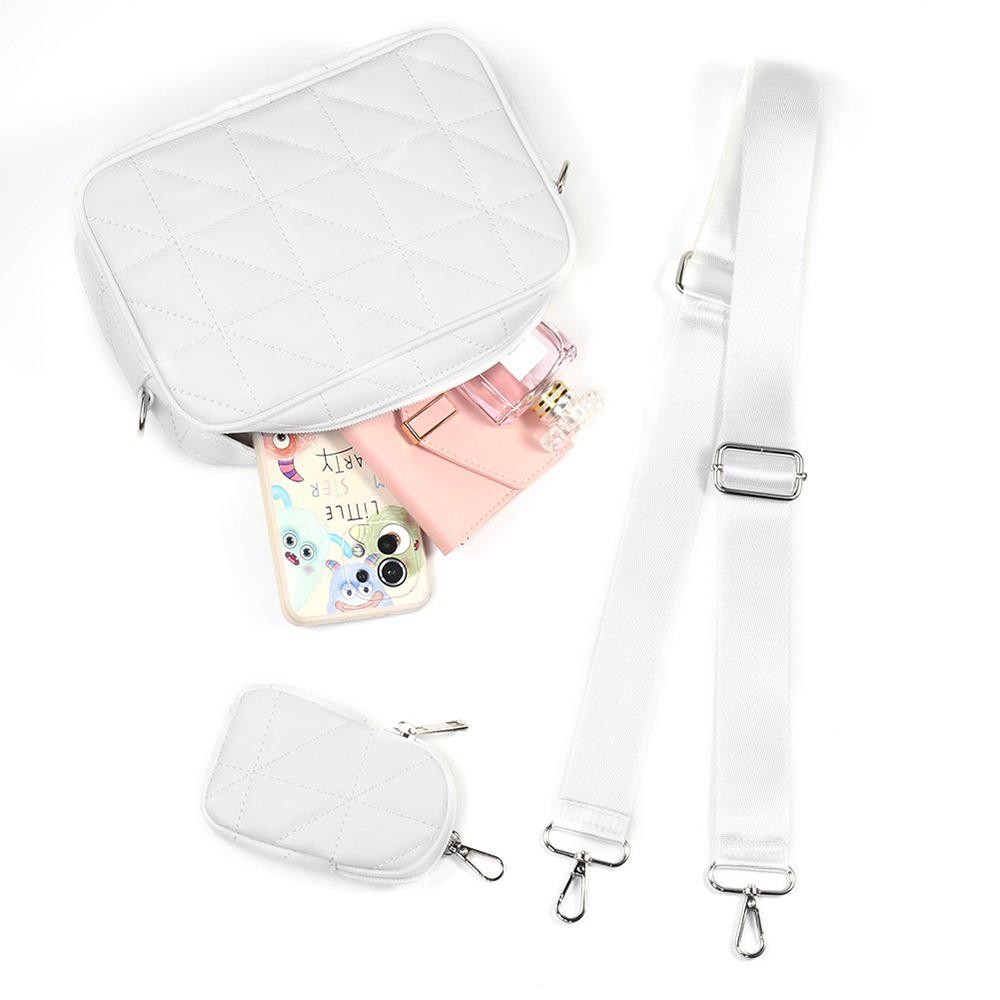 Faux Quilted Leather Crossbody Handbag With Matching Coin Purse - Full Zip Closure - Detachable Coin Purse - Approximately 9"W x 6"H x 2.5"D view 4