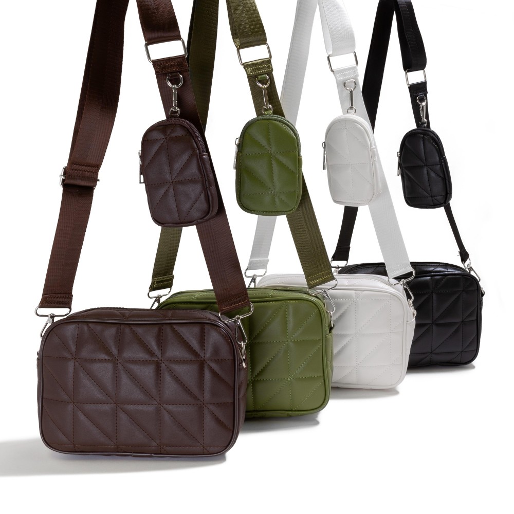 Faux Quilted Leather Crossbody Handbag With Matching Coin Purse - Full Zip Closure - Detachable Coin Purse - Approximately 9"W x 6"H x 2.5"D view 6