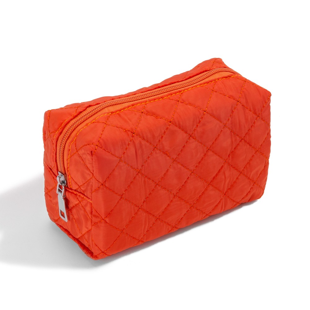 Quilted Stitched Makeup Pouch - Full Zipper Closure - Lined Body - Approximately 6" W X 4" T X 2" D view 2
