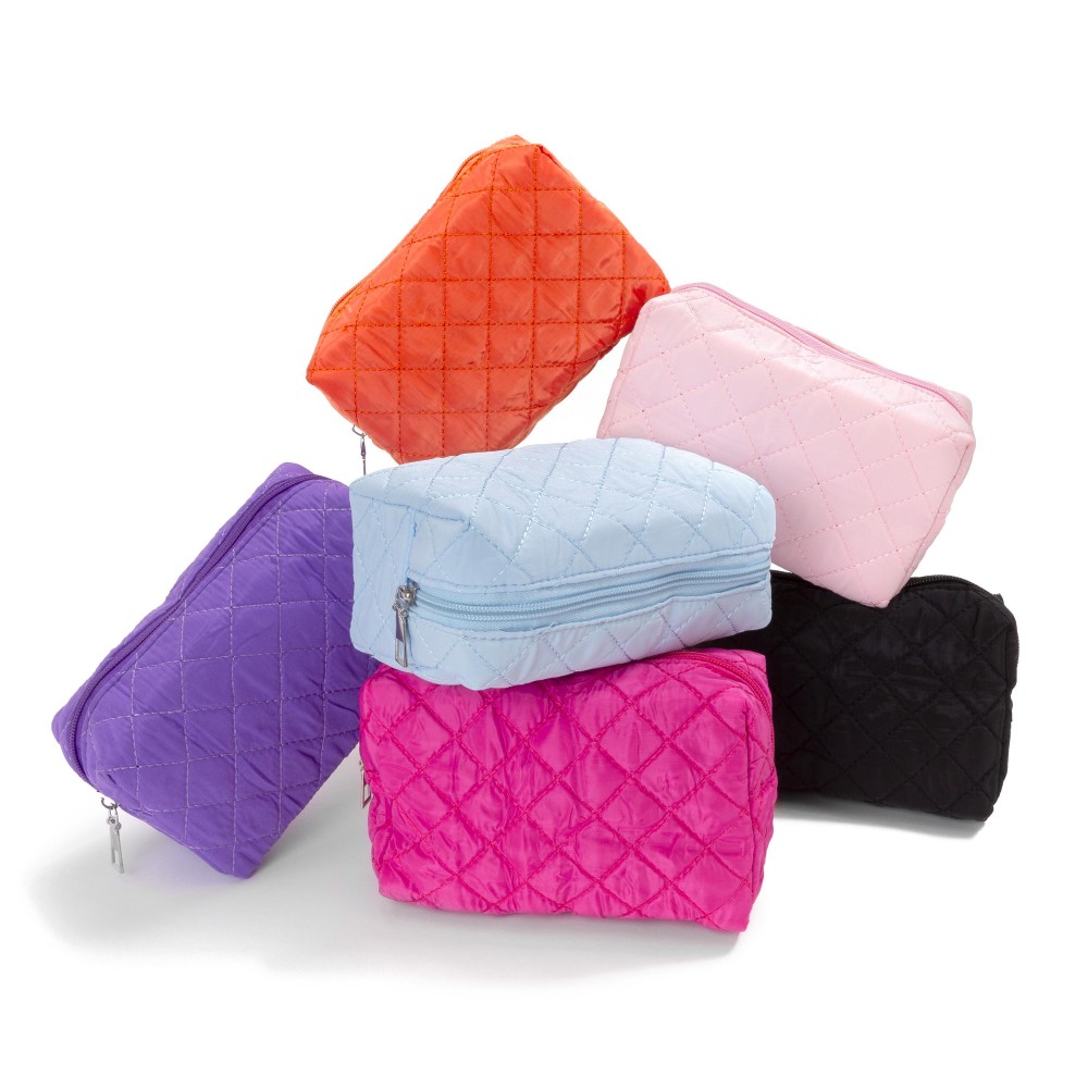 Quilted Stitched Makeup Pouch - Full Zipper Closure - Lined Body - Approximately 6" W X 4" T X 2" D view 4