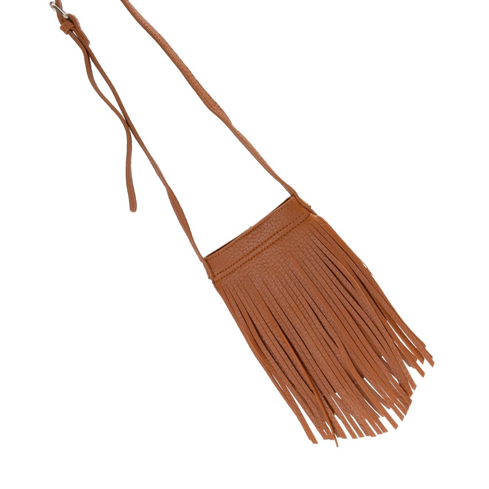 Crossbody Faux Leather Tassel Bag - Magnetic Closure - Adjustable Leather Strap - Approximately 4"W X 7.5" T X 0.5" D - Strap Drop 19-21" L view 2