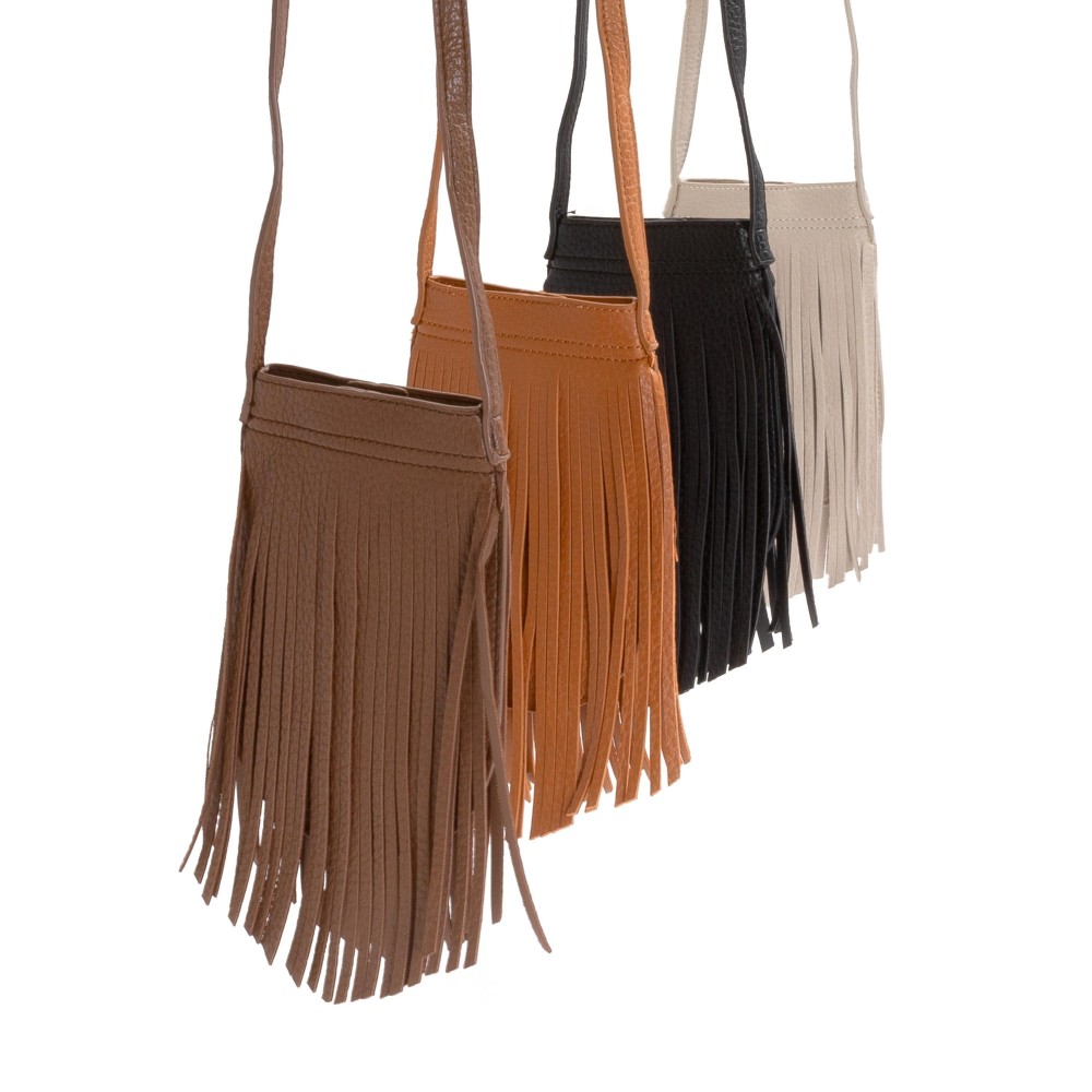 Crossbody Faux Leather Tassel Bag - Magnetic Closure - Adjustable Leather Strap - Approximately 4"W X 7.5" T X 0.5" D - Strap Drop 19-21" L view 4