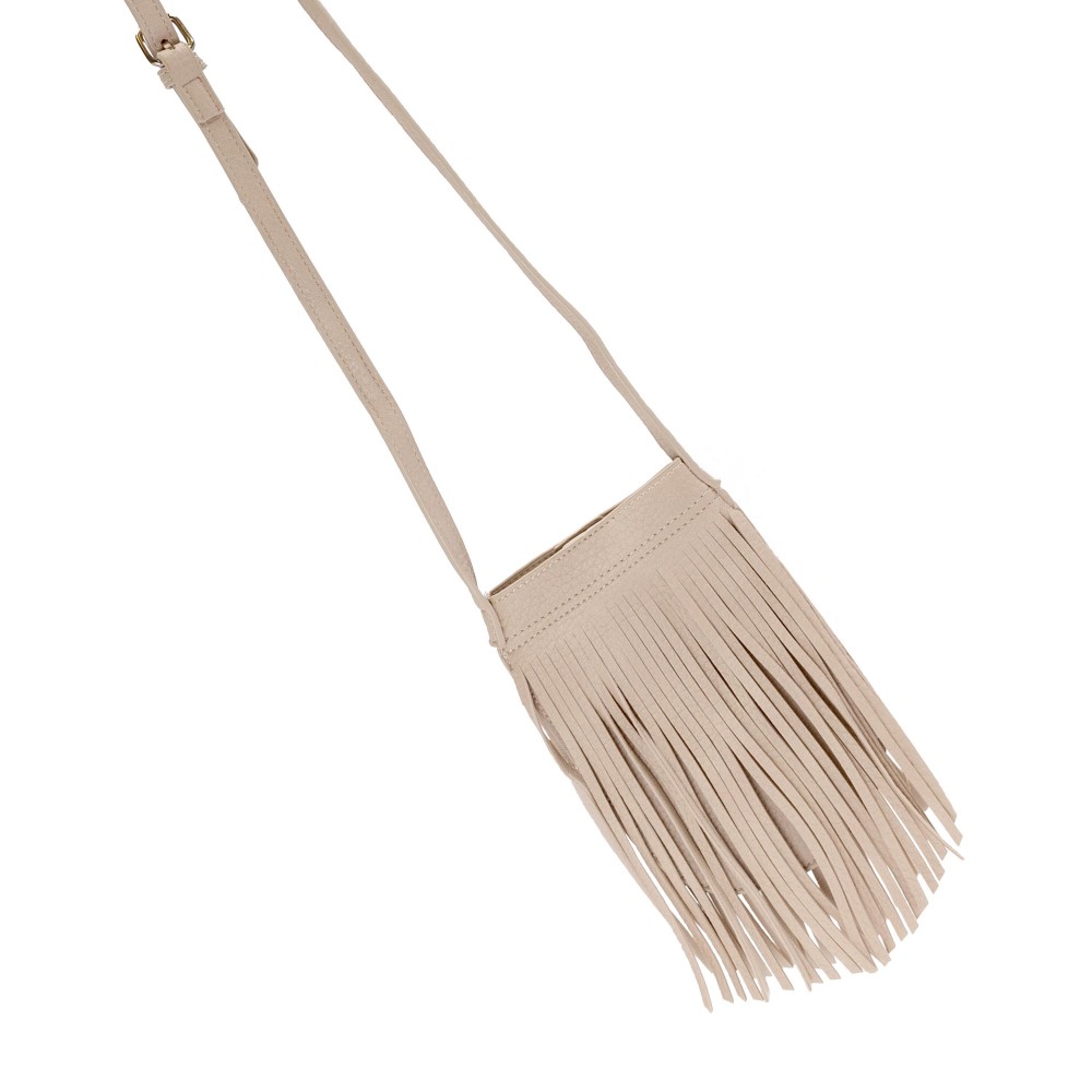 Crossbody Faux Leather Tassel Bag - Magnetic Closure - Adjustable Leather Strap - Approximately 4"W X 7.5" T X 0.5" D - Strap Drop 19-21" L view 2