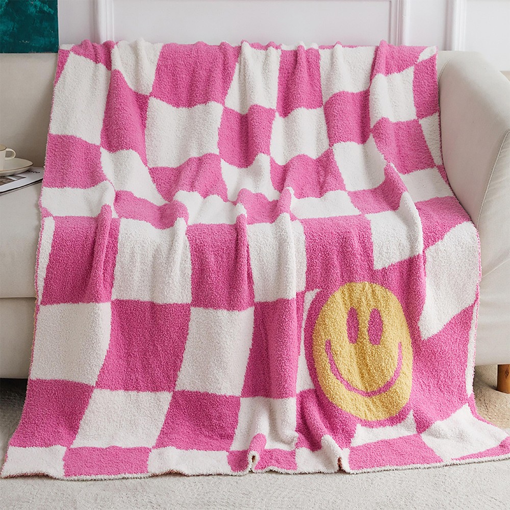 Super Soft Checkerboard and Smile Brushed Poly Microfiber Throw Blanket