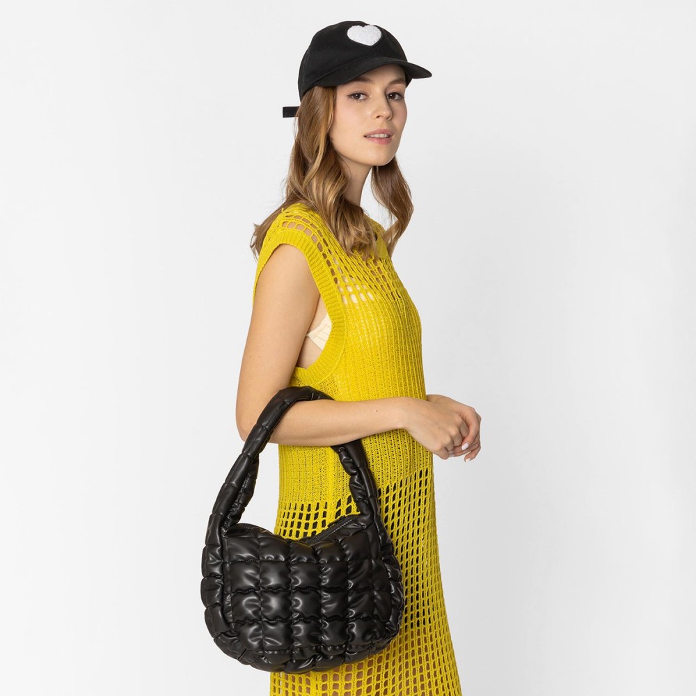 Do Everything In Love Quilted Vegan Leather Puffer Shoulder Tote Bag - Full Zip Closure - One Inner Zip Pocket - Approximate 9"L x 8"H x 4.25"D view 2