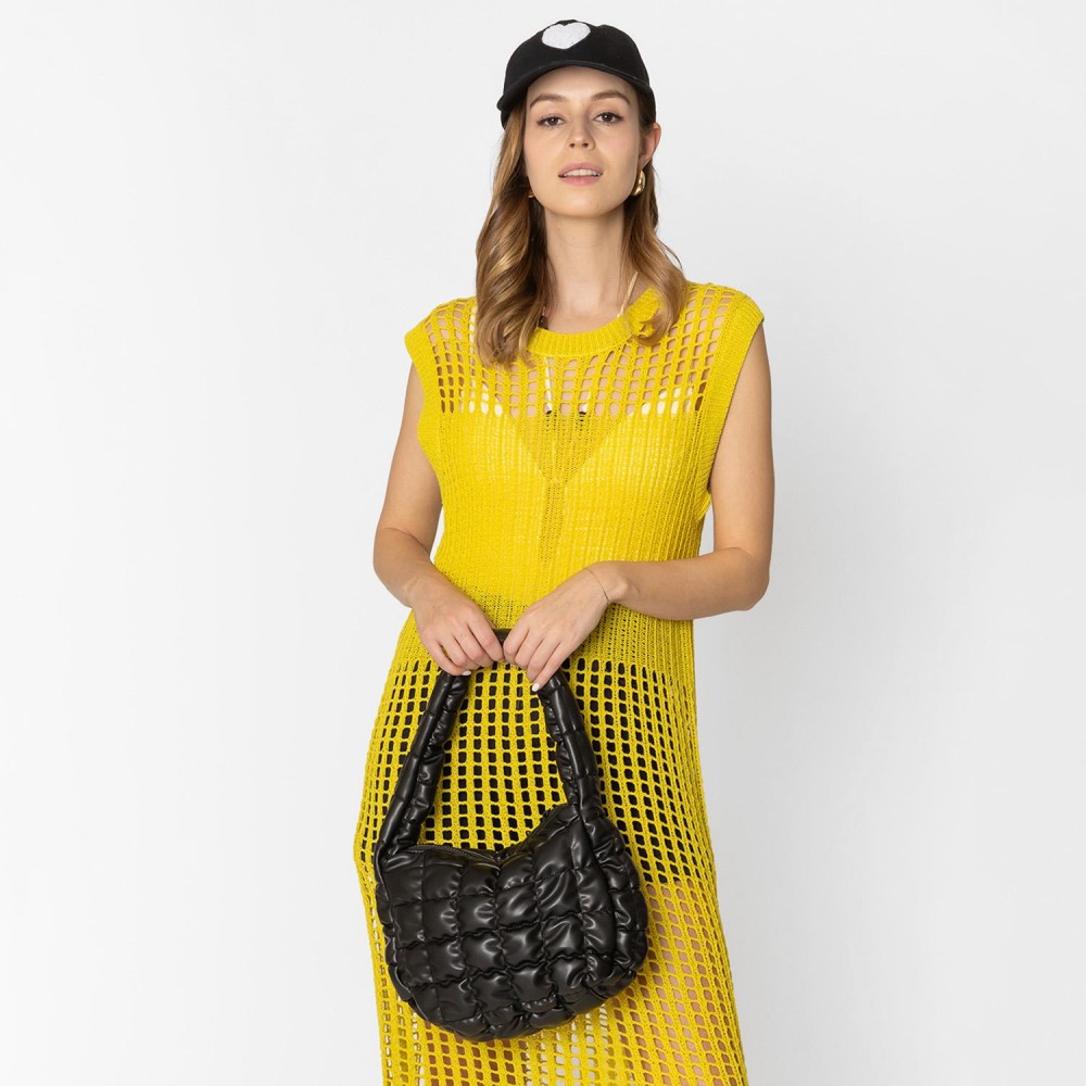 Do Everything In Love Quilted Vegan Leather Puffer Shoulder Tote Bag - Full Zip Closure - One Inner Zip Pocket - Approximate 9"L x 8"H x 4.25"D view 4