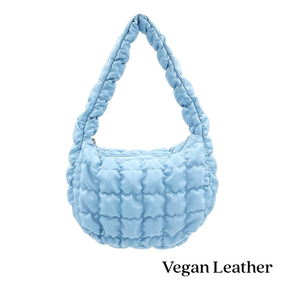 Do Everything In Love Quilted Vegan Leather Puffer Shoulder Tote Bag - Full Zip Closure - One Inner Zip Pocket - Approximate 9"L x 8"H x 4.25"D view 2