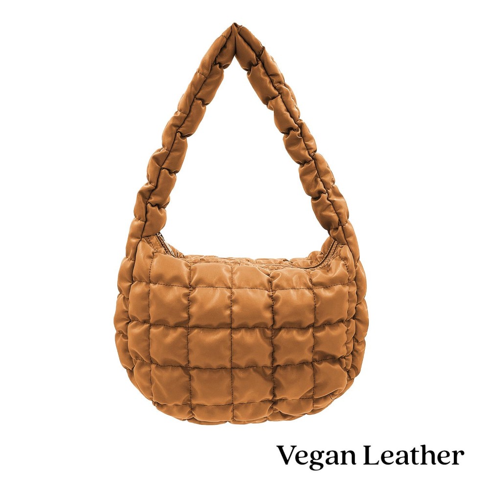 Do Everything In Love Quilted Vegan Leather Puffer Shoulder Tote Bag - Full Zip Closure - One Inner Zip Pocket - Approximate 9"L x 8"H x 4.25"D view 2