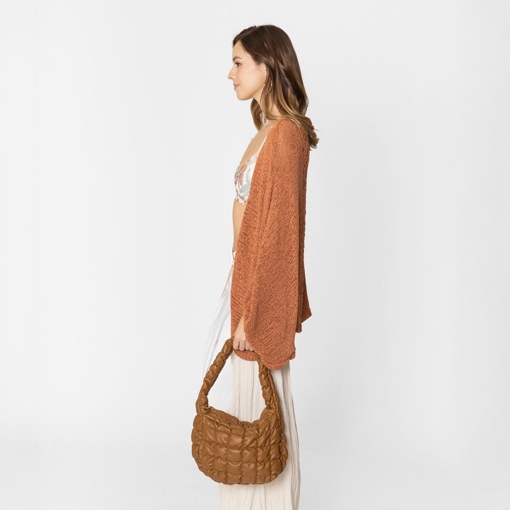 Do Everything In Love Quilted Vegan Leather Puffer Shoulder Tote Bag - Full Zip Closure - One Inner Zip Pocket - Approximate 9"L x 8"H x 4.25"D view 6