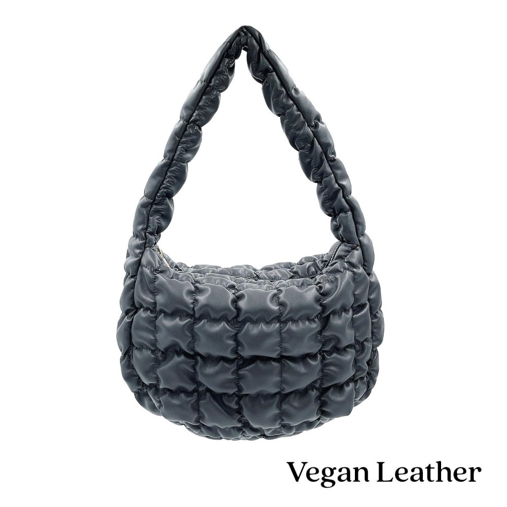 Do Everything In Love Quilted Vegan Leather Puffer Shoulder Tote Bag - Full Zip Closure - One Inner Zip Pocket - Approximate 9"L x 8"H x 4.25"D view 2