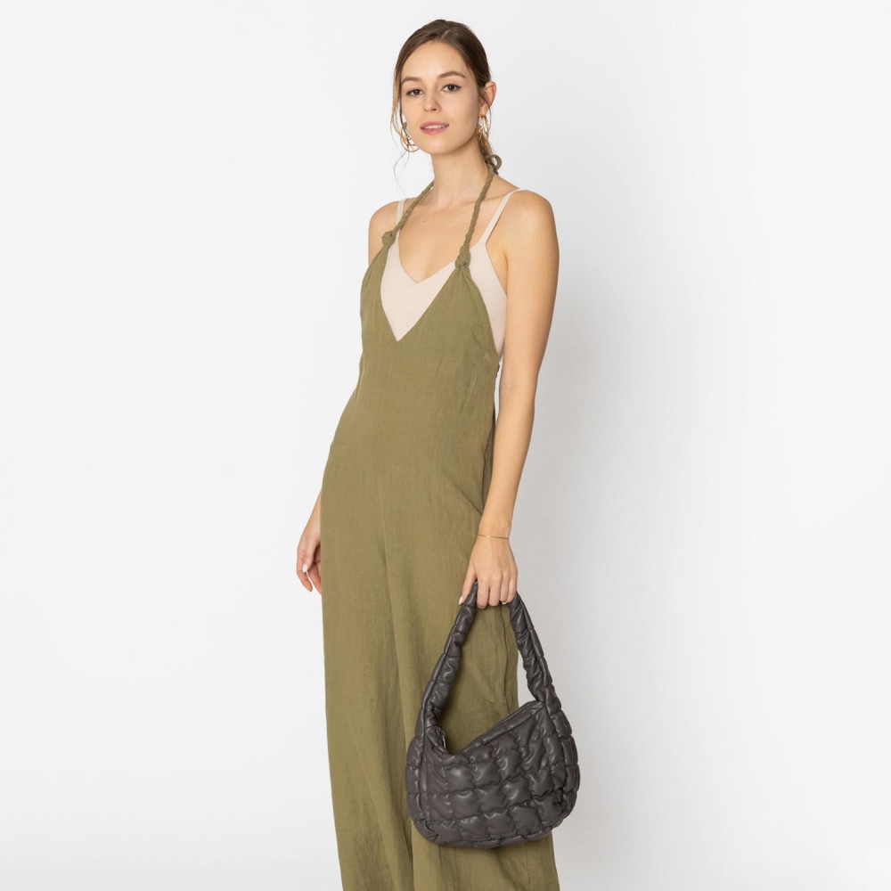 Do Everything In Love Quilted Vegan Leather Puffer Shoulder Tote Bag - Full Zip Closure - One Inner Zip Pocket - Approximate 9"L x 8"H x 4.25"D view 4