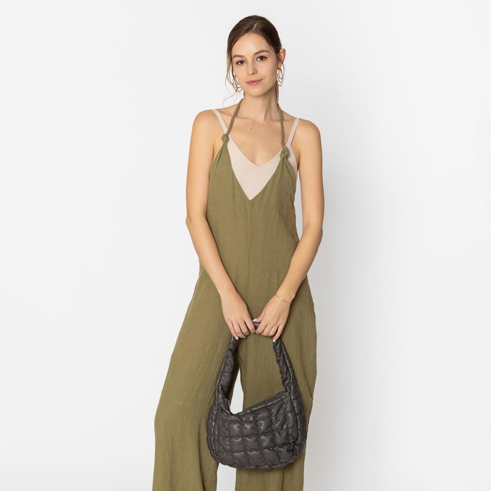 Do Everything In Love Quilted Vegan Leather Puffer Shoulder Tote Bag - Full Zip Closure - One Inner Zip Pocket - Approximate 9"L x 8"H x 4.25"D view 6