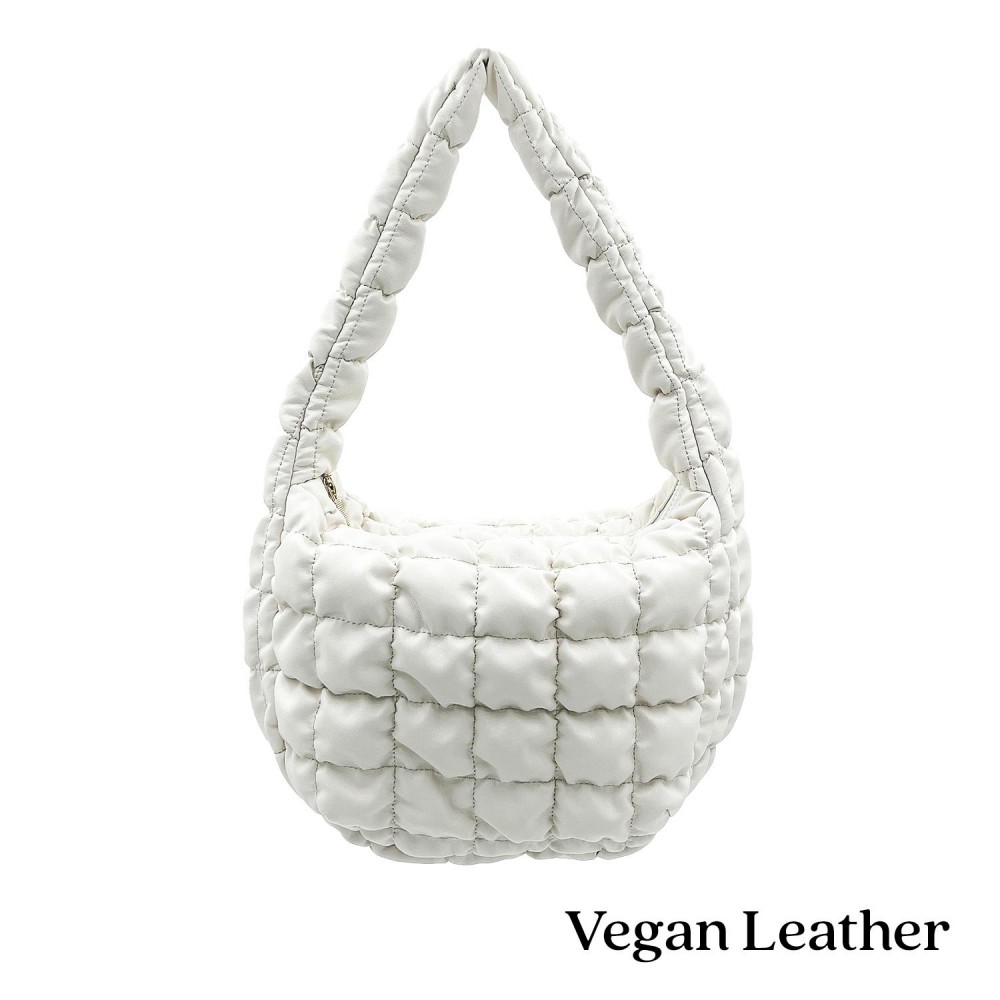 Do Everything In Love Quilted Vegan Leather Puffer Shoulder Tote Bag - Full Zip Closure - One Inner Zip Pocket - Approximate 9"L x 8"H x 4.25"D view 2