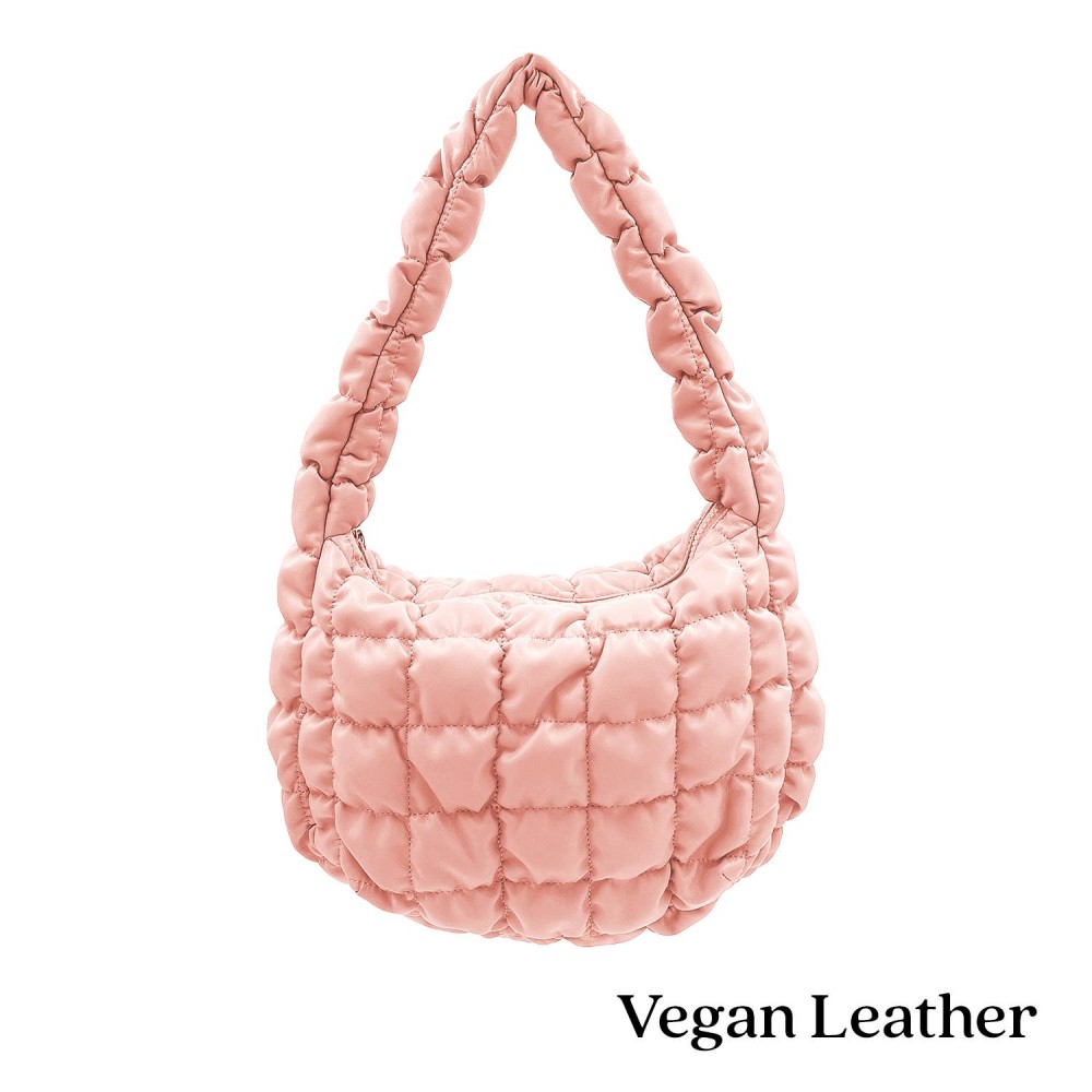 Do Everything In Love Quilted Vegan Leather Puffer Shoulder Tote Bag - Full Zip Closure - One Inner Zip Pocket - Approximate 9"L x 8"H x 4.25"D view 2