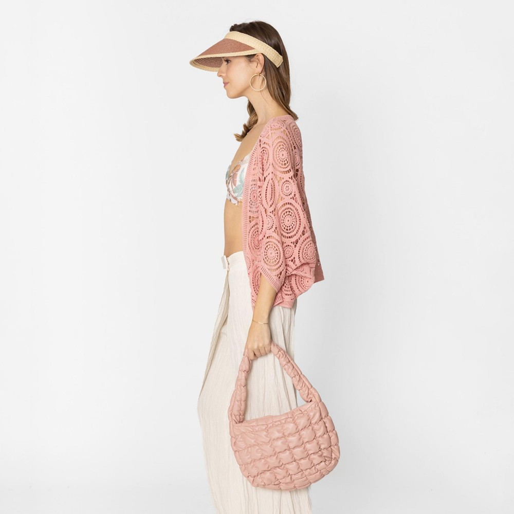 Do Everything In Love Quilted Vegan Leather Puffer Shoulder Tote Bag - Full Zip Closure - One Inner Zip Pocket - Approximate 9"L x 8"H x 4.25"D view 4
