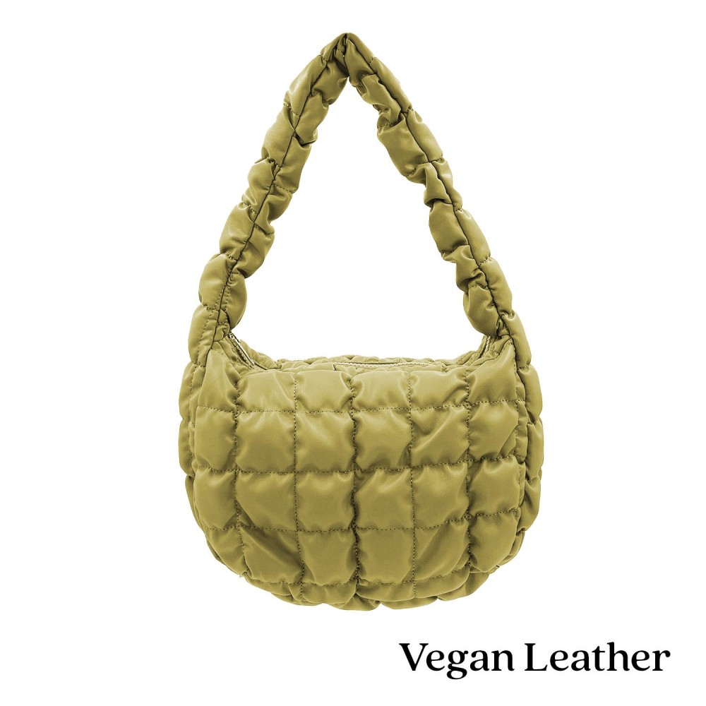 Do Everything In Love Quilted Vegan Leather Puffer Shoulder Tote Bag - Full Zip Closure - One Inner Zip Pocket - Approximate 9"L x 8"H x 4.25"D view 2