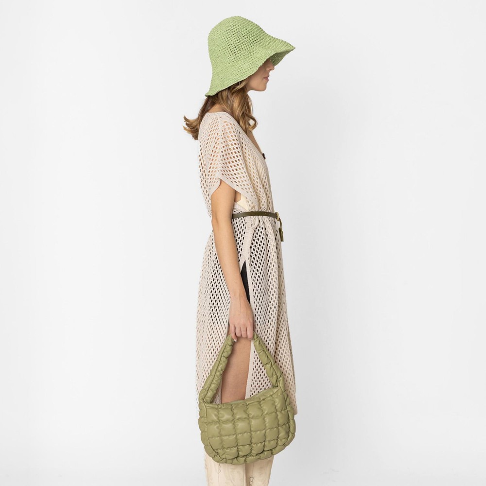Do Everything In Love Quilted Vegan Leather Puffer Shoulder Tote Bag - Full Zip Closure - One Inner Zip Pocket - Approximate 9"L x 8"H x 4.25"D view 4