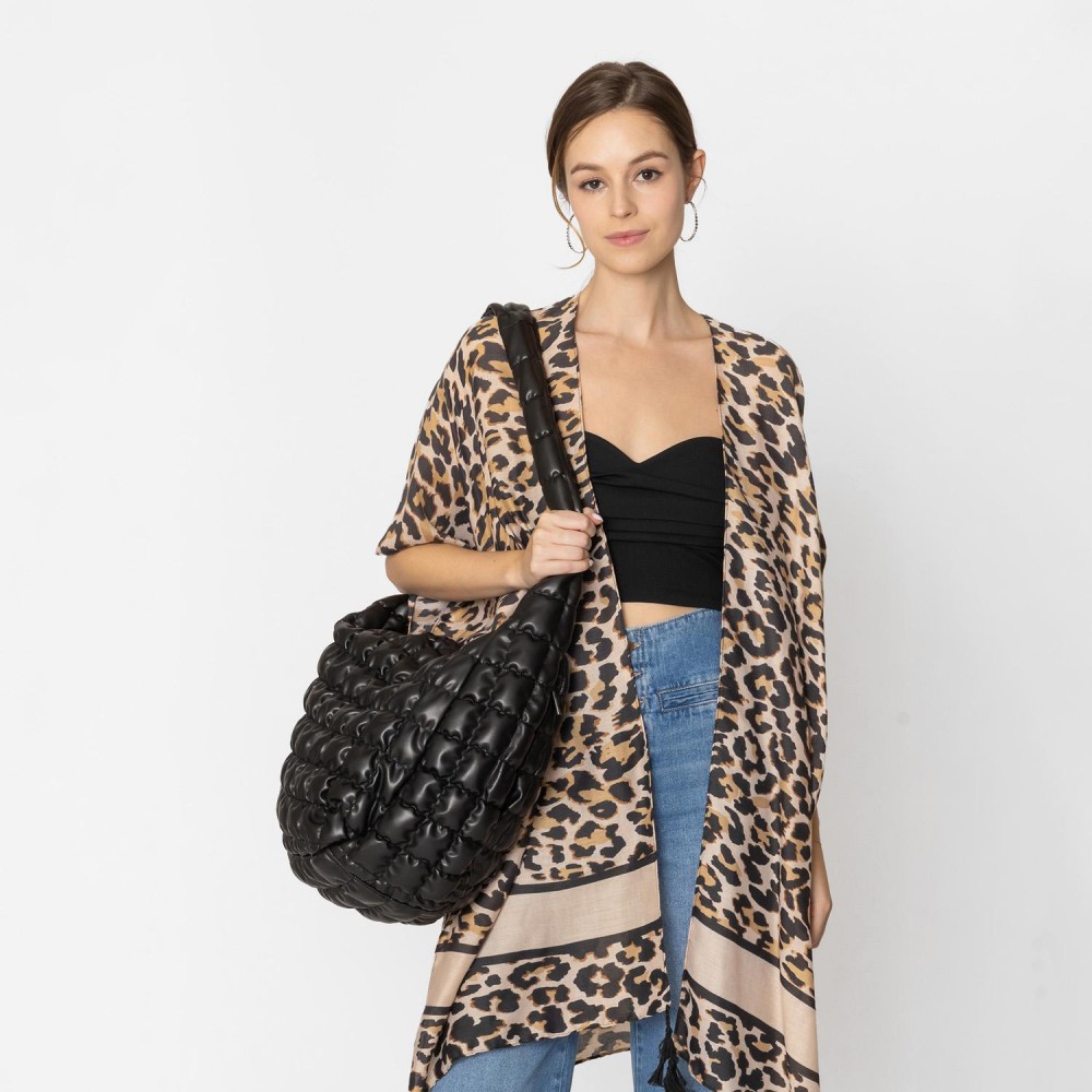 Do Everything In Love Oversized Quilted Vegan Leather Puffer Shoulder Tote Bag - Full Zip Closure - Two Outer Zip Side Pockets - One Inner Zip Pocket - Two Open Pockets - Approximate 18"L x 12"H x 8"D view 4