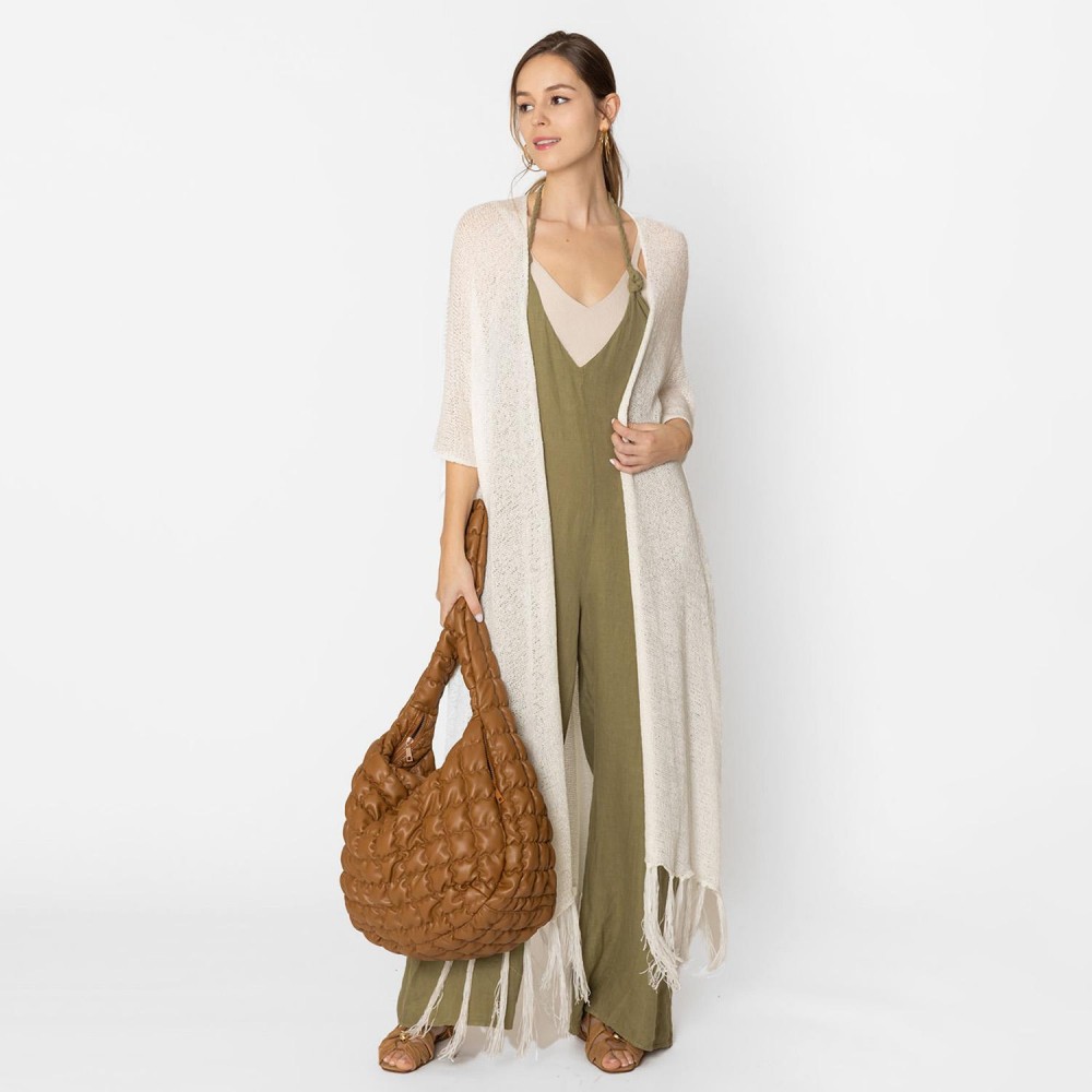 Do Everything In Love Oversized Quilted Vegan Leather Puffer Shoulder Tote Bag - Full Zip Closure - Two Outer Zip Side Pockets - One Inner Zip Pocket - Two Open Pockets - Approximate 18"L x 12"H x 8"D view 4