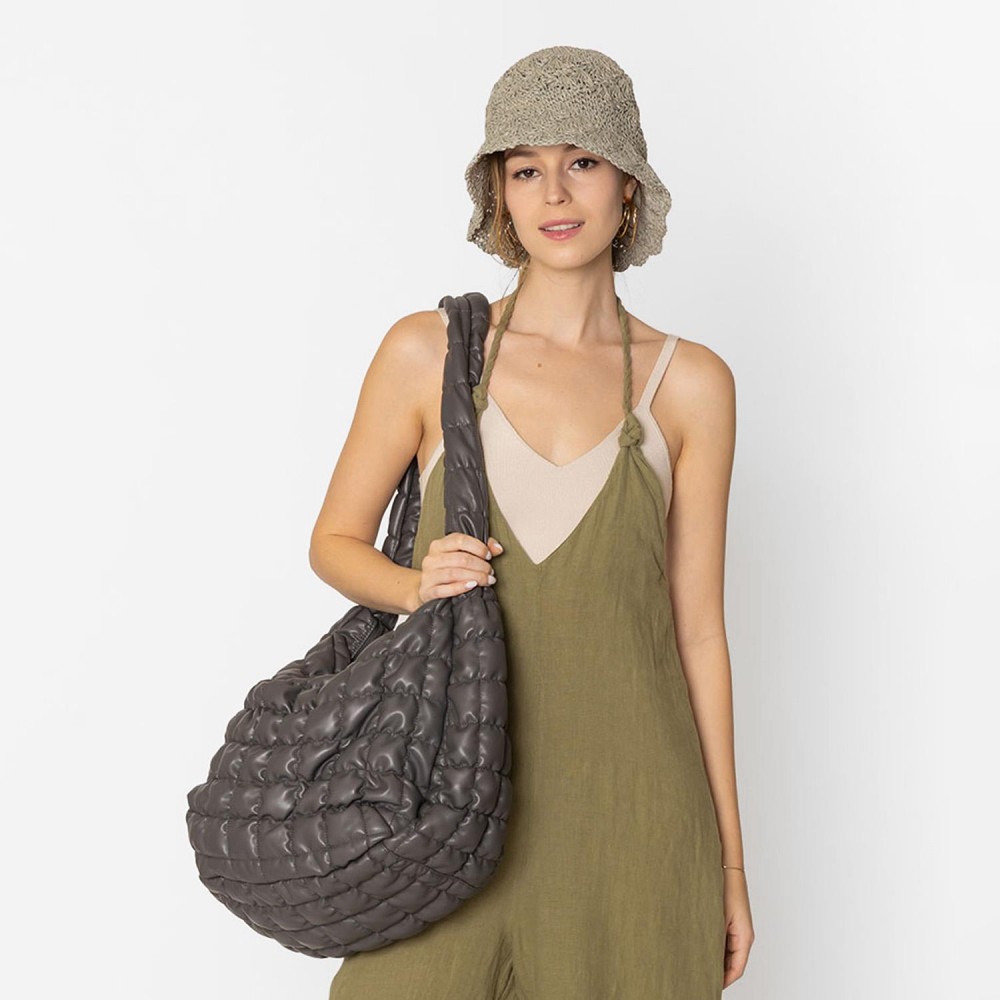 Do Everything In Love Oversized Quilted Vegan Leather Puffer Shoulder Tote Bag - Full Zip Closure - Two Outer Zip Side Pockets - One Inner Zip Pocket - Two Open Pockets - Approximate 18"L x 12"H x 8"D view 4