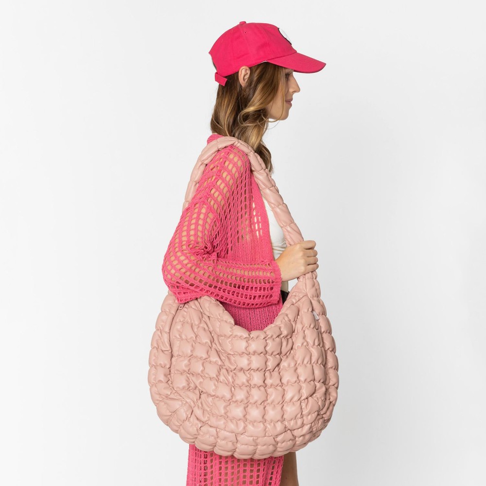 Do Everything In Love Oversized Quilted Vegan Leather Puffer Shoulder Tote Bag - Full Zip Closure - Two Outer Zip Side Pockets - One Inner Zip Pocket - Two Open Pockets - Approximate 18"L x 12"H x 8"D view 4