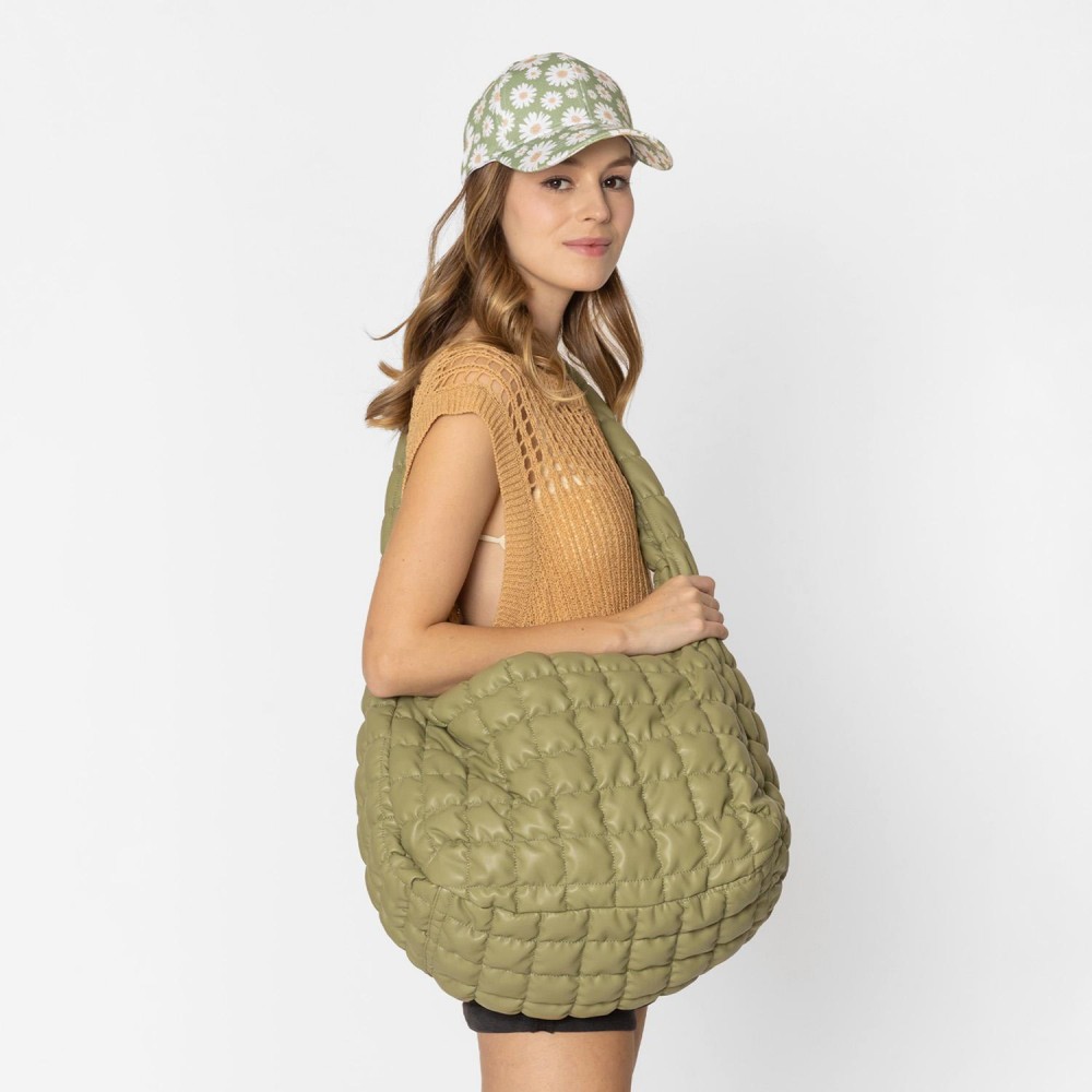 Do Everything In Love Oversized Quilted Vegan Leather Puffer Shoulder Tote Bag - Full Zip Closure - Two Outer Zip Side Pockets - One Inner Zip Pocket - Two Open Pockets - Approximate 18"L x 12"H x 8"D view 2