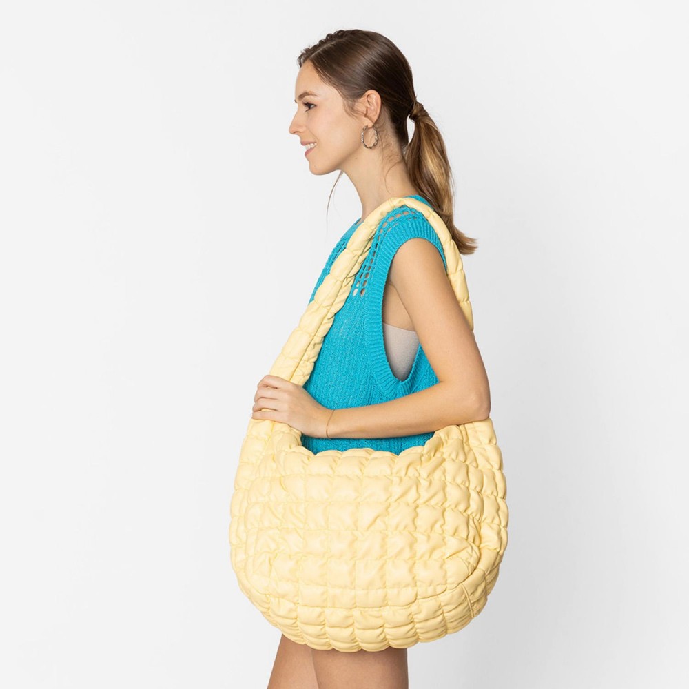 Do Everything In Love Oversized Quilted Vegan Leather Puffer Shoulder Tote Bag - Full Zip Closure - Two Outer Zip Side Pockets - One Inner Zip Pocket - Two Open Pockets - Approximate 18"L x 12"H x 8"D view 4