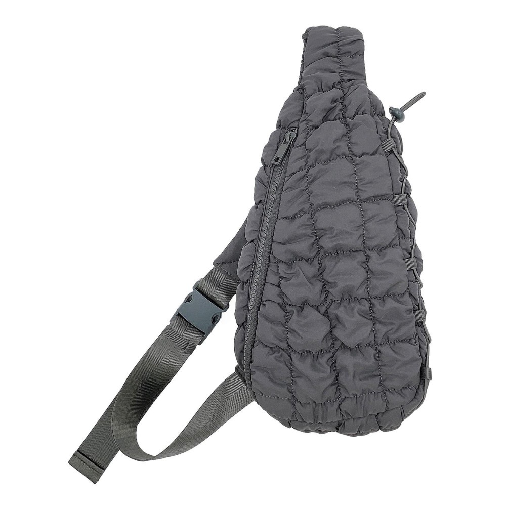 Do Everything In Love Quilted Puffer Sling Bag With Adjustable Cross Body Strap & Drawstring Detail - Full Zip Closure - Fully Lined - Inside Zip Pocket & Open Pocket - Nylon Strap With Buckle - Approximately 14"H x 8"W x 4"D - 100% Polyester view 6