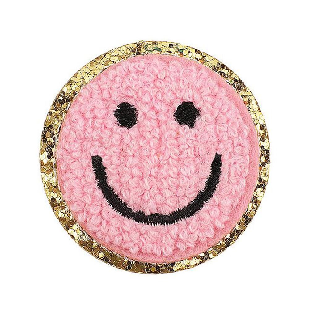 Chenille Smile Patch With Glitter Edge - Approximately 2.25"D - Iron-on or Sew-On Application view 2