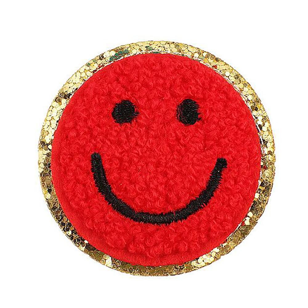 Chenille Smile Patch With Glitter Edge - Approximately 2.25"D - Iron-on or Sew-On Application view 2