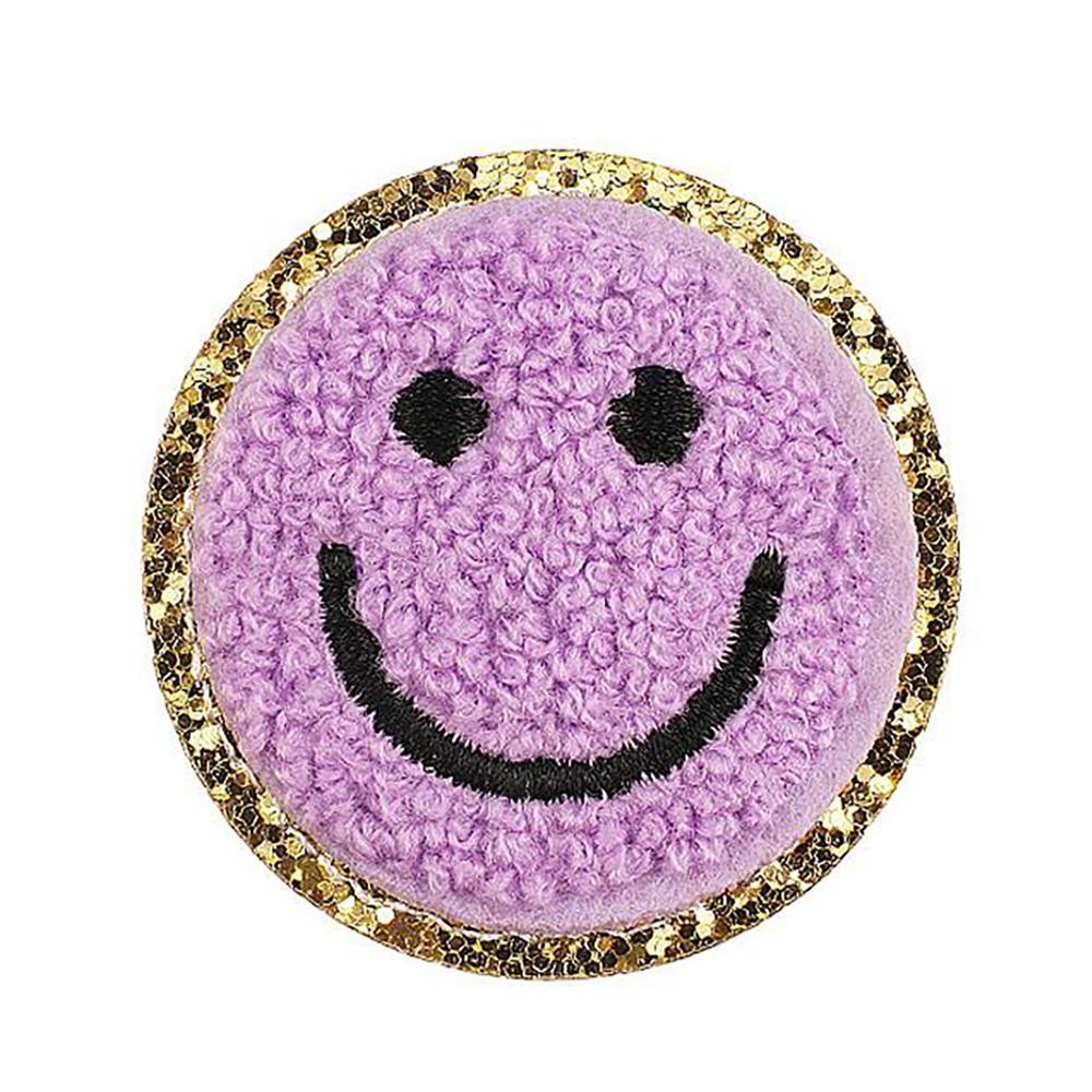 Chenille Smile Patch With Glitter Edge - Approximately 2.25"D - Iron-on or Sew-On Application view 2