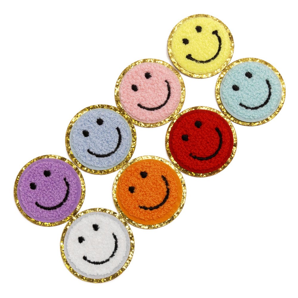 Chenille Smile Patch With Glitter Edge - Approximately 2.25"D - Iron-on or Sew-On Application view 4