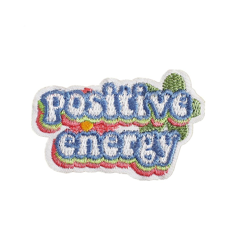 Embroidered 'Positive Energy' Patch - Approximately 2.25"L - Iron-On / Sew-On Application view 2