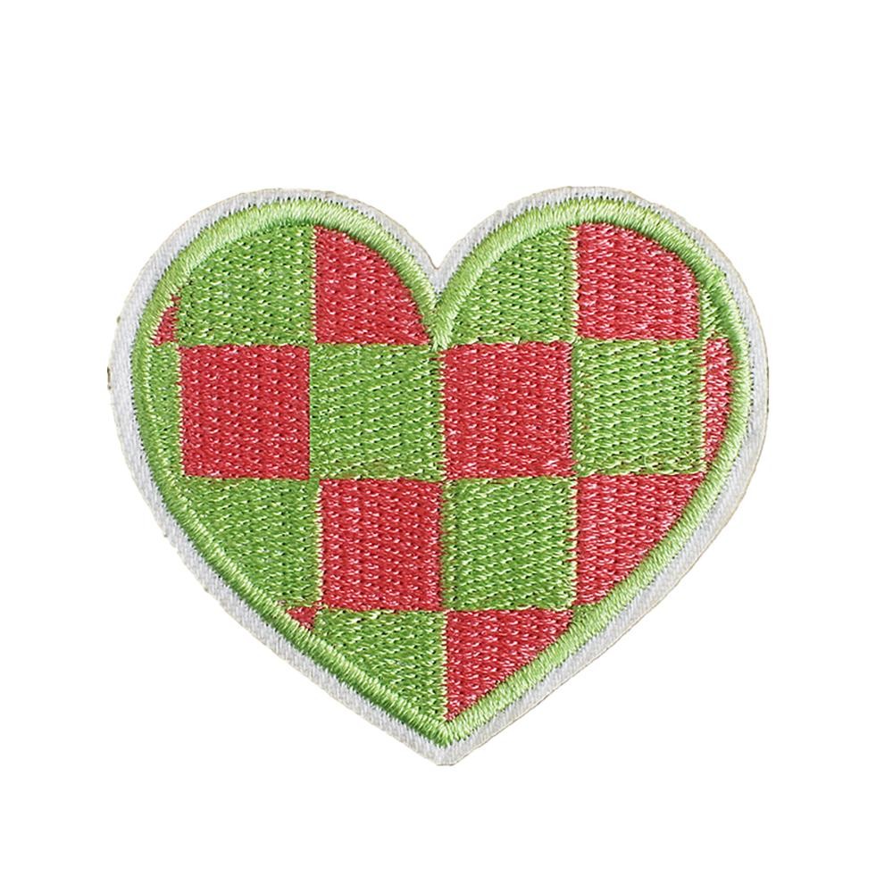Embroidered Checker Heart Patch - Approximately 2.25"L - Iron-On / Sew-On Application view 2