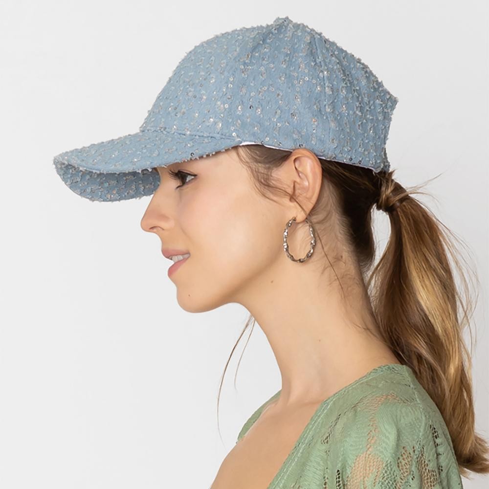Do Everything In Love Distressed Sequin Baseball Cap - One Size Fits Most - 100% Cotton view 4