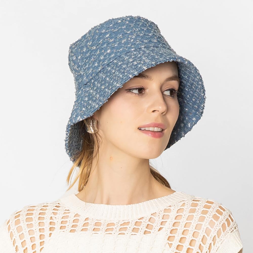 Do Everything In Love Distressed Denim Bucket Hat With Sequin Details - One Size Fits Most - Internal Adjustable Drawstring - 100% Cotton view 4