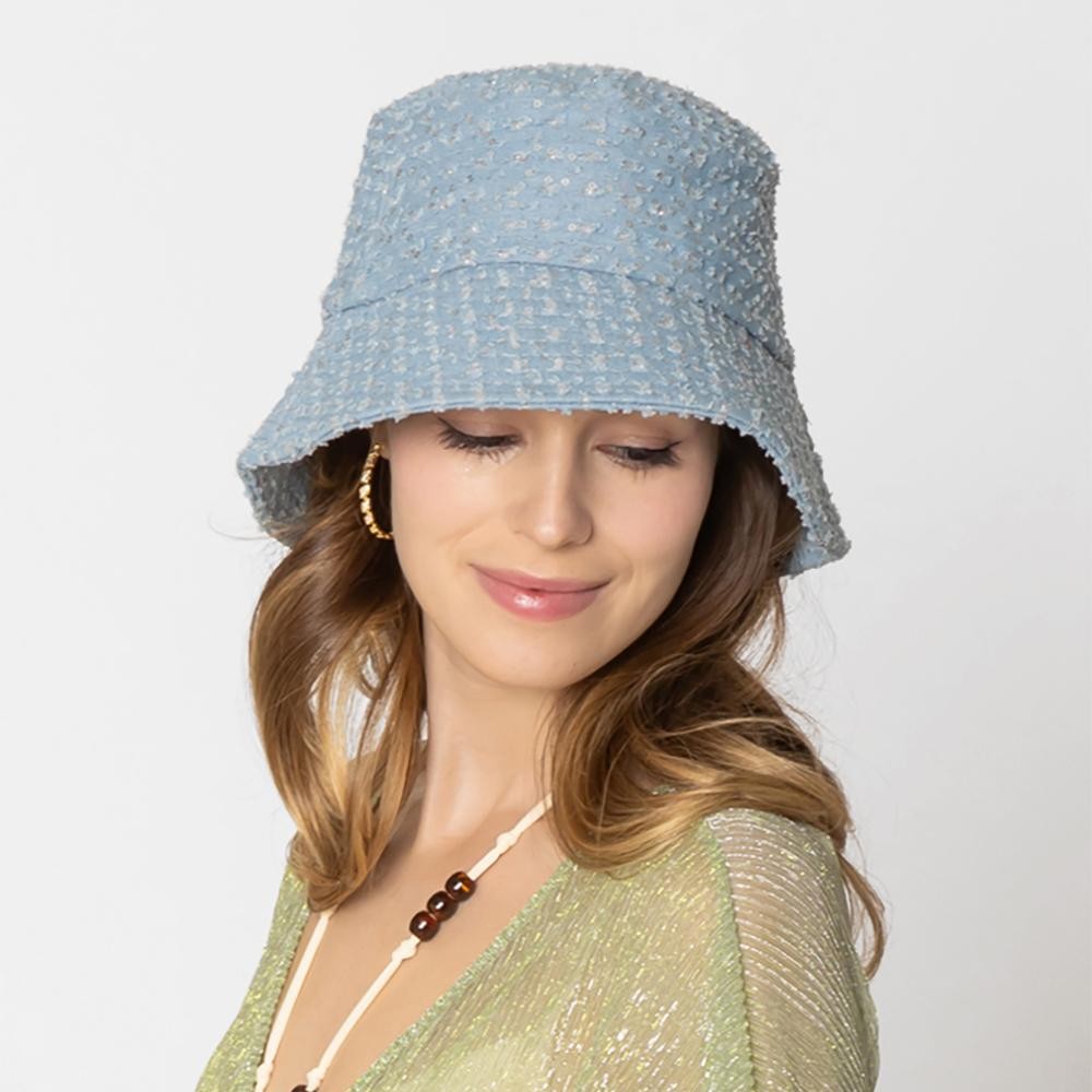 Do Everything In Love Distressed Denim Bucket Hat With Sequin Details - One Size Fits Most - Internal Adjustable Drawstring - 100% Cotton view 4
