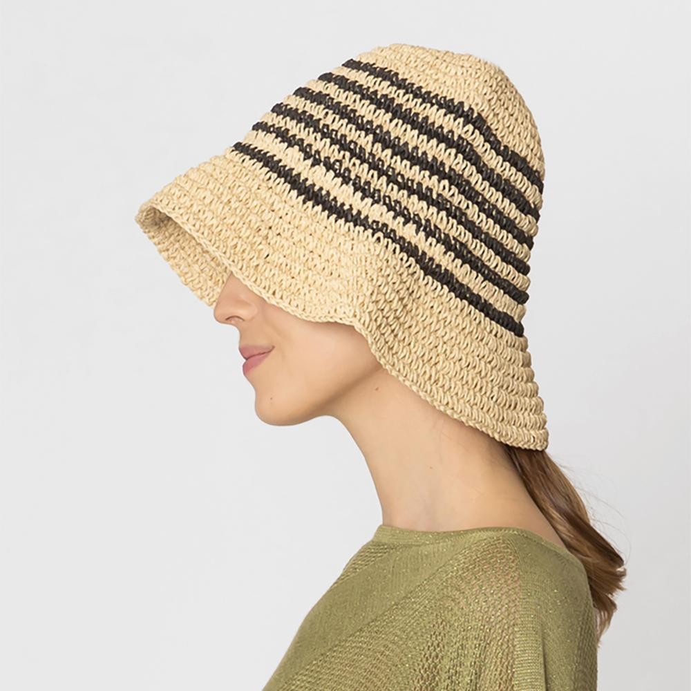 Do Everything In Love Woven Straw Bucket Hat With Thin Stripe Details - One Size Fits Most - 100% Paper view 4