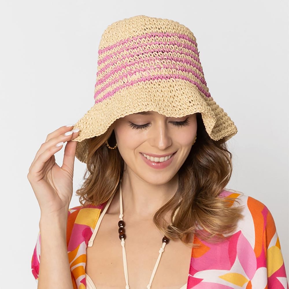 Do Everything In Love Woven Straw Bucket Hat With Thin Stripe Details - One Size Fits Most - 100% Paper view 2