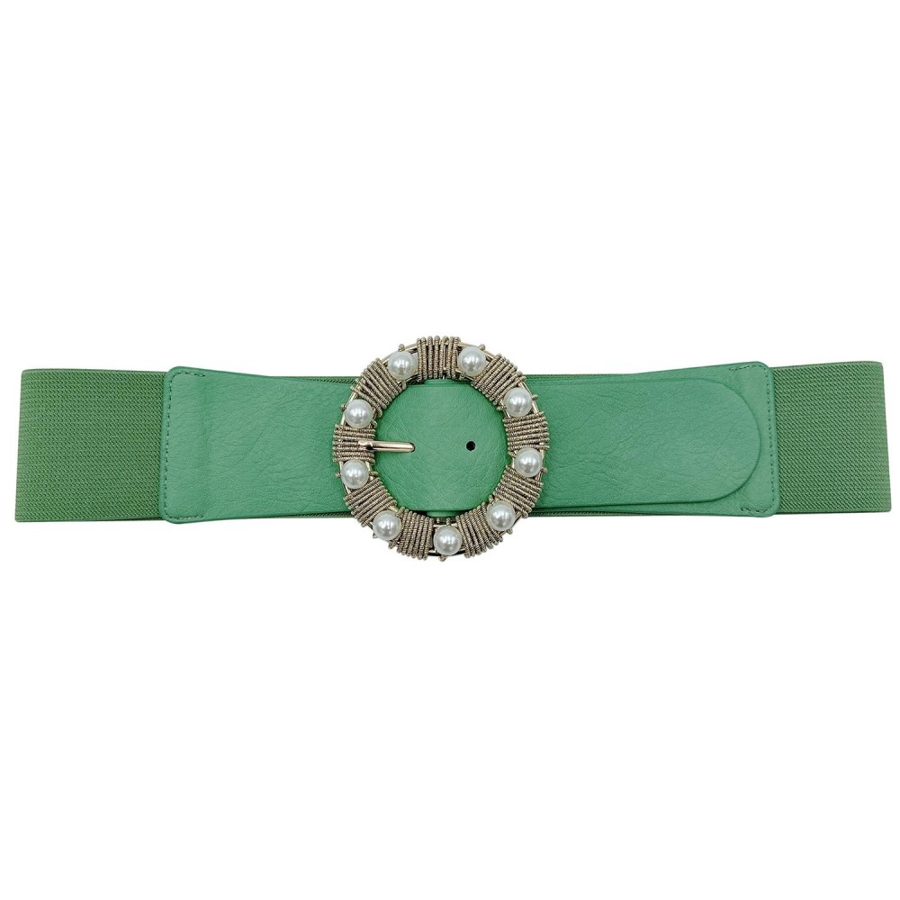 Do Everything In Love Elastic Braided Belt With Metal Rope Wrapped Pearl Buckle - Approximately 35.4" L X 2.4" W - 70% Elastic 30% PU view 2