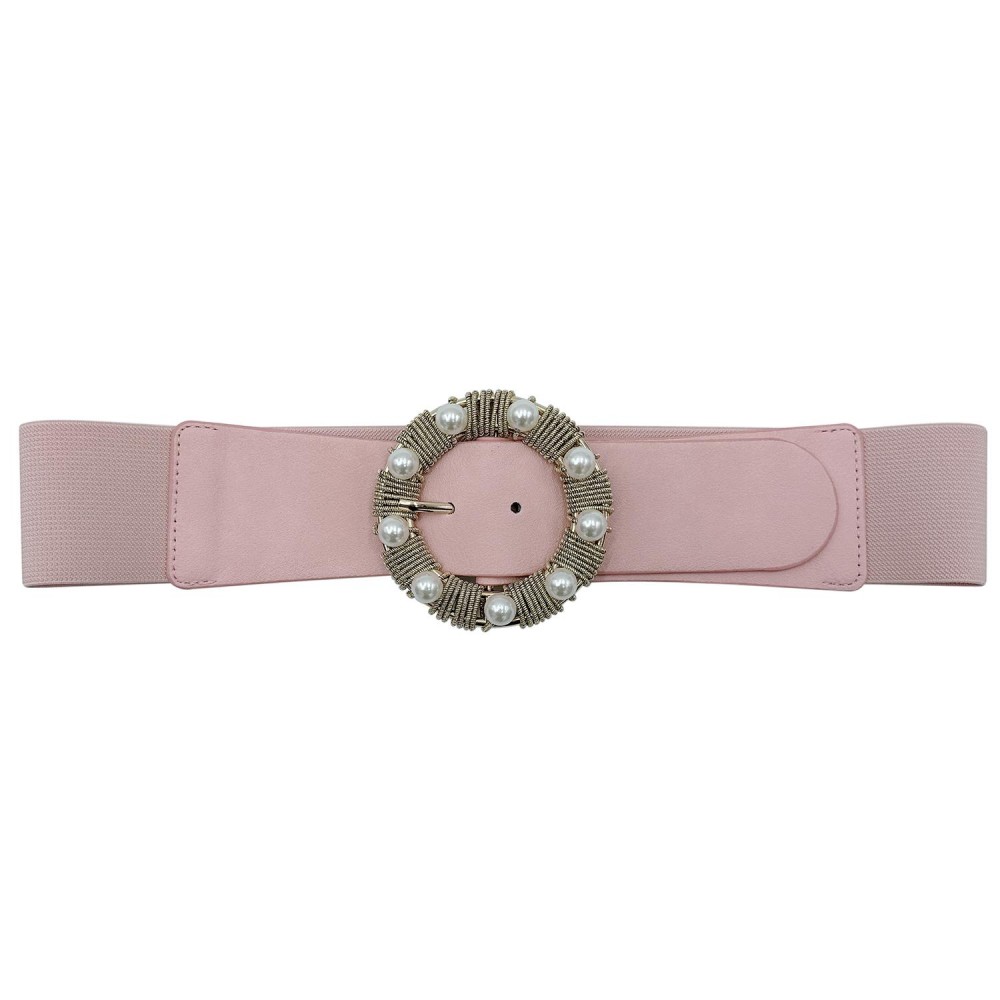 Do Everything In Love Elastic Braided Belt With Metal Rope Wrapped Pearl Buckle - Approximately 35.4" L X 2.4" W - 70% Elastic 30% PU view 2