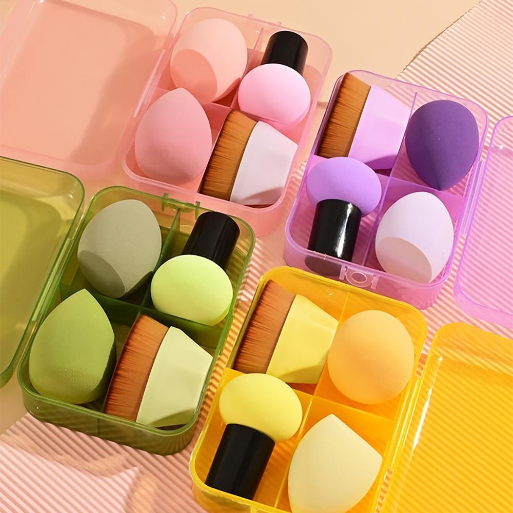 Beauty Blender & Brush Box Set Hard Plastic Case With Four