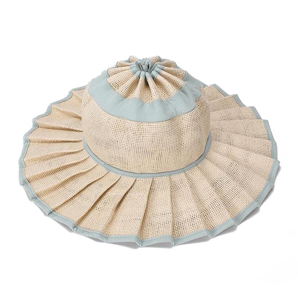 Foldable Pleated Straw Sun Hat - Inner Drawstring Chin Fastener view 2