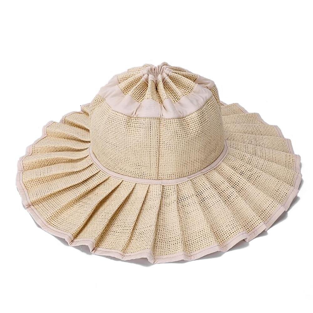 Foldable Pleated Straw Sun Hat - Inner Drawstring Chin Fastener view 2